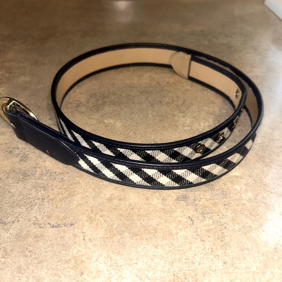 Talbots Accessories - Talbots belt - navy/white gingham plaid belt w/gold buckle